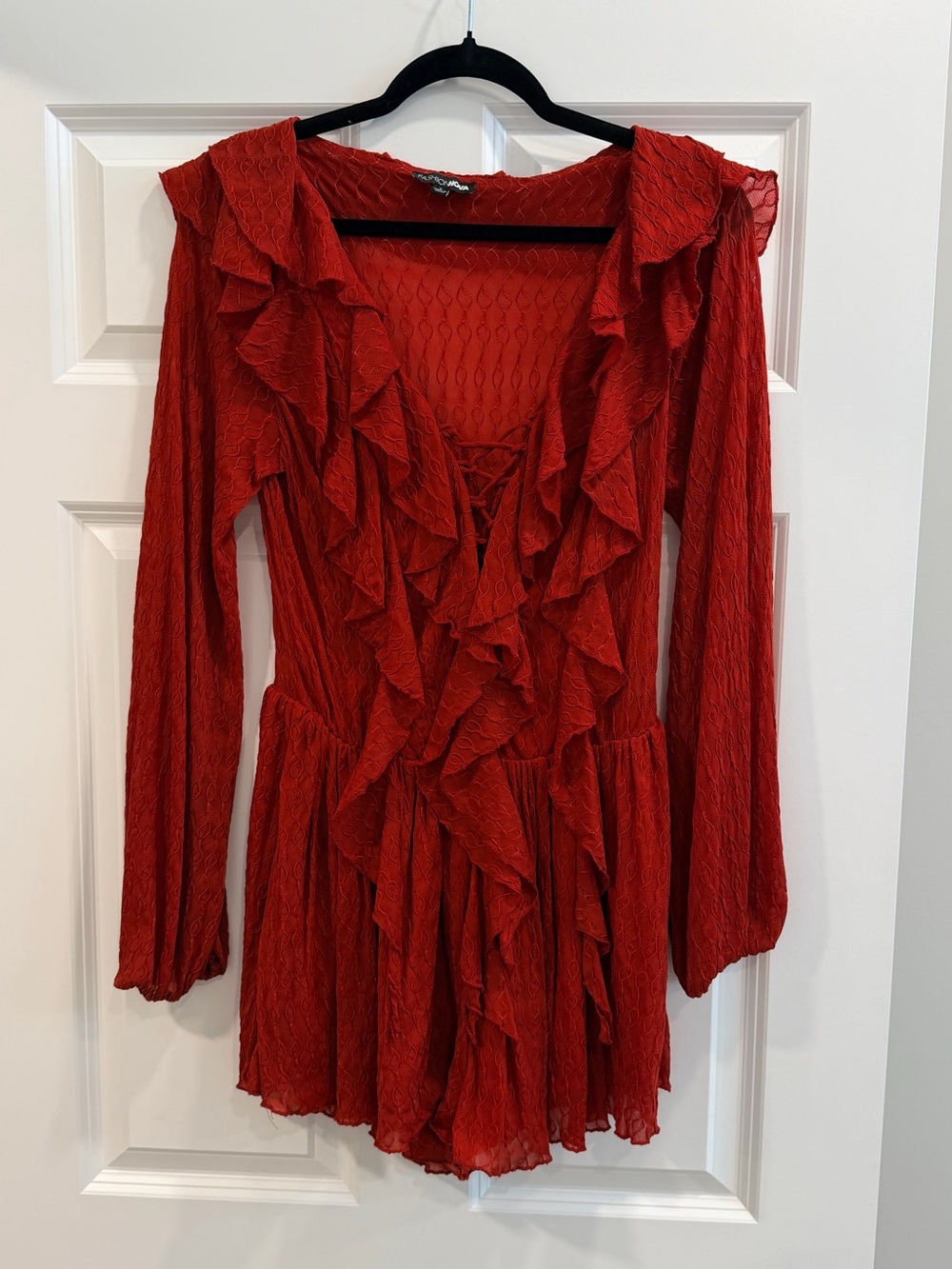 Red Ruffle Long-Sleeve Romper